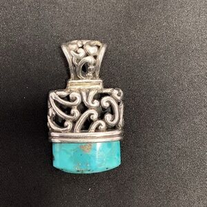 Silver and Blue Filigree Pendant with Turquoise Accent